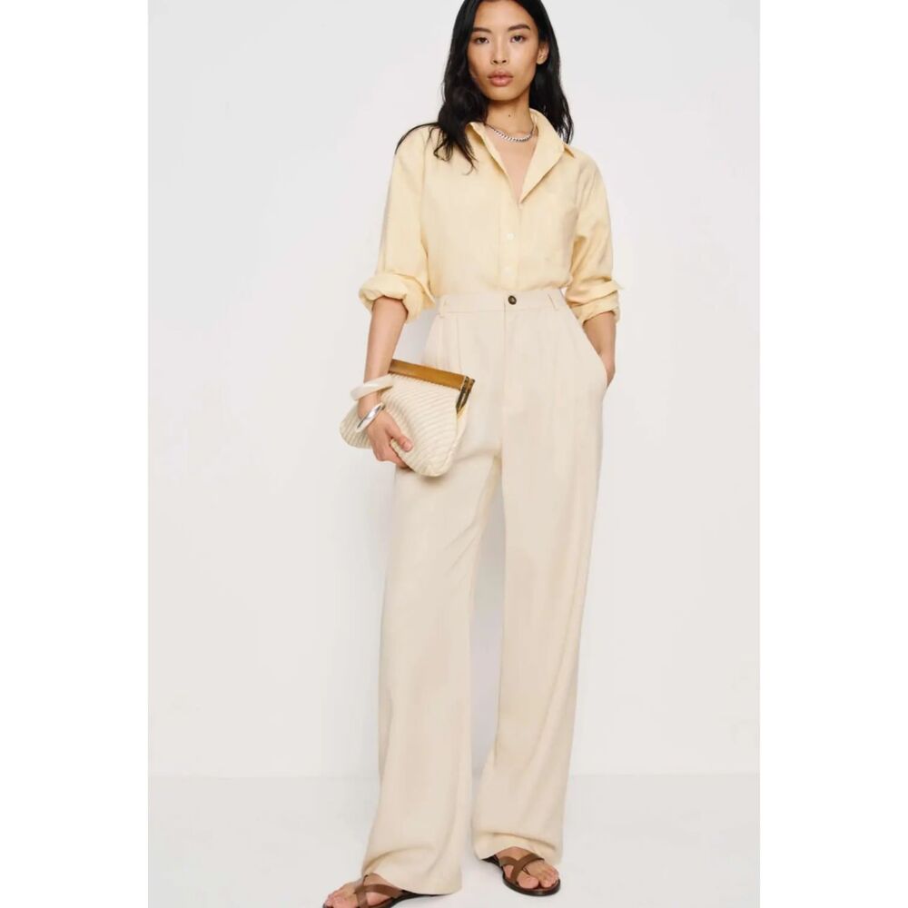 Reformation Mason Wide Leg  Pleated Pant Cream Color Preppy Old Money Size 6P